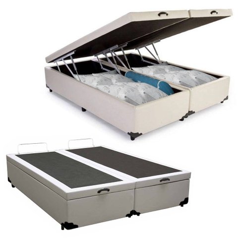 Cama Box Baú Casal Bipartido Sintético Sereneprime Branco 138x188x44