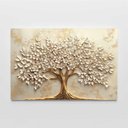 Ver imagem 3 de Quadro Decorativo Árvore da Vida Folhas Delicadas Flores Brancas Sala Quarto Casa Escritório