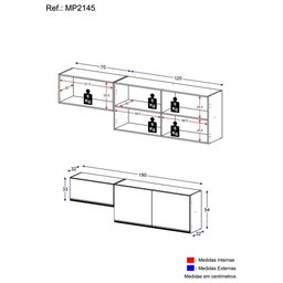 Kit 2 Armários de Cozinha Aéreos 3 Portas Veneza Multimóveis Mp2145 Preto/dourado - 4