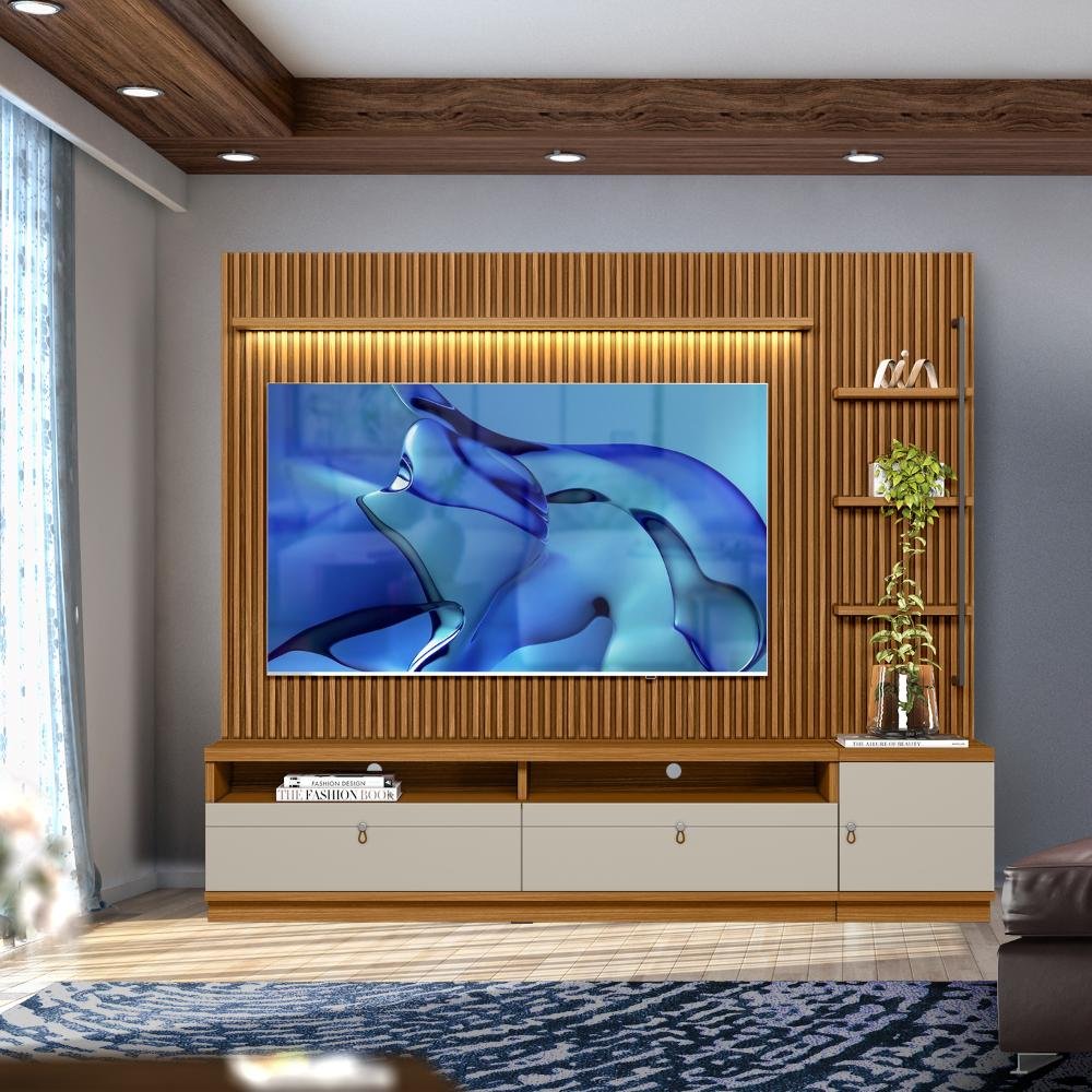 Home Ripado Modulado para Tv até 75 Polegadas Nature Off White Jm Móveis - 1