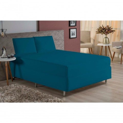 Jogo de Cama King Nobre 3 Peças Luva de Box 55cm de Altura Malha 100% Algodão - Petróleo
