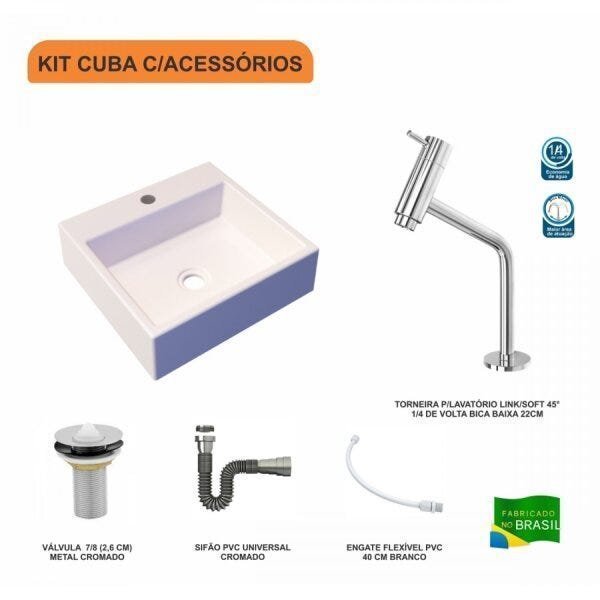 Kit Cuba Q395 Torneira Pratika 1060 Metal Válvula 1 Polegada Sifão Cromado Flexível Compace - 3