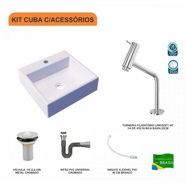 Kit Cuba Q395 Torneira Pratika 1060 Metal Válvula 1 Polegada Sifão Cromado Flexível Compace - 3
