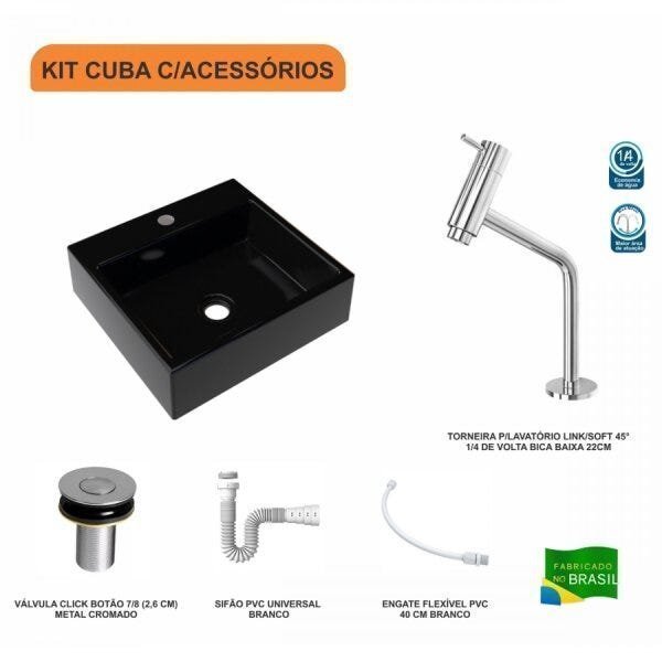 Kit Cuba Q395 Torneira Pratika 1060 Metal Válvula Click 1 Polegada B Sifão PVC Flexível Compace - 3