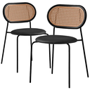 Ver imagem 1 de Kit 2 Cadeiras Jantar Velvet Encosto Rattan Estofado Preta
