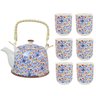 Bule Chaleira Cerâmica Oriental Decorativa com 6 Copos e Infusor Estampa 22 - 6