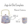 Bule Chaleira Cerâmica Oriental Decorativa com 6 Copos e Infusor Estampa 22 - 5