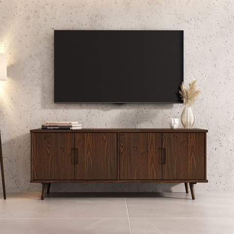 Rack Alto Tv 65 Sala 4 Portas 150 Cm Moderno Cor Imbuia Tivoli Idimex