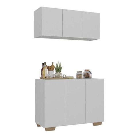 Kit Armário de Cozinha Aéreo e Balcão 3 Portas Multimóveis Mp2169 Branco/natural