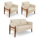 Ver imagem 2 de Sofá 2 Lugares Namoradeira e 2 Poltronas Decorativas Lana Linho Bege para Sala Base de Madeira
