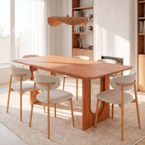 Conjunto de Jantar Mesa Tali 180cm 6 Cadeiras Ema CabeCasa MadeiraOriginals Marrom/Prata