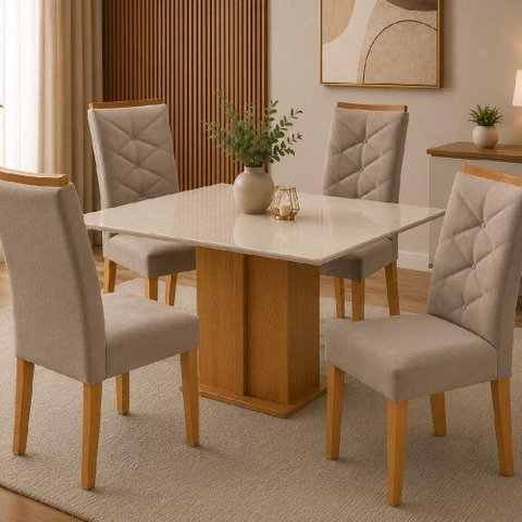 Conjunto 4 Cadeiras para Sala de Jantar Germany Estrutura em MDF Suede Bege Cel Móveis