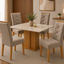 Ver imagem 1 de Conjunto 4 Cadeiras para Sala de Jantar Germany Estrutura em MDF Suede Bege Cel Móveis