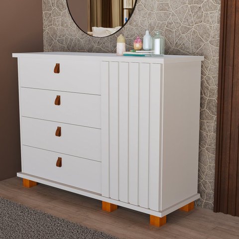 Cômoda Ripado para Quarto 120cm x 94cm Talismã Branco