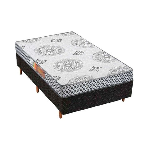 Cama Box Solteiro: Colchão Espuma Polar Pérola + Base CRC Rústico Black(88x188)