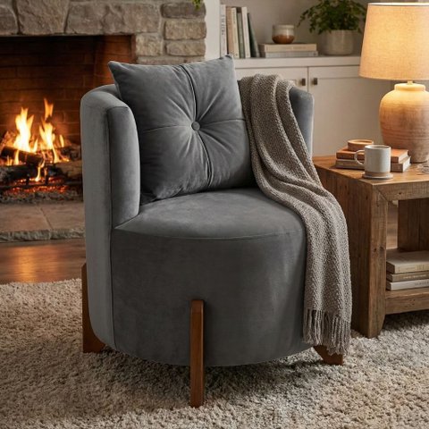 Poltrona Orgânica Curva Luna Veludo Cinza - Montanaris Decor
