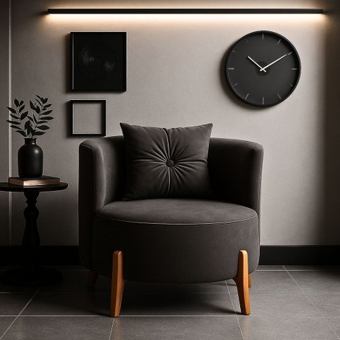 Poltrona Orgânica Curva Luna Veludo Cinza - Montanaris Decor