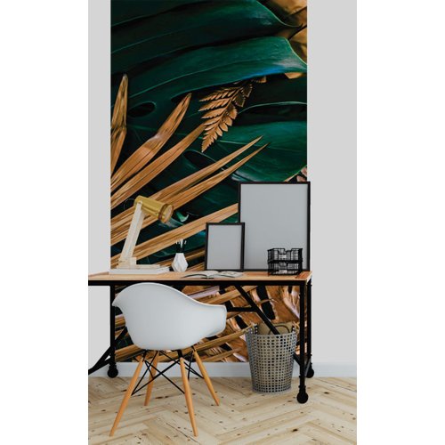 Papel de Parede 3D Painel 2M Folhas Verde e marrom Vivo Adesivo