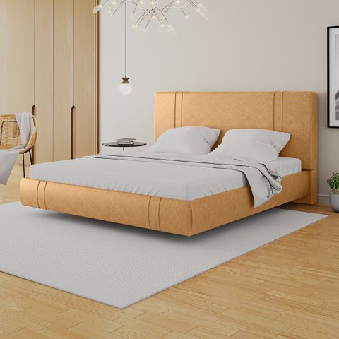 Cama Moderna Aspen King Box com Cabeceira Estofada Base Flutuante Pu Caramelo G99 - Gran Belo