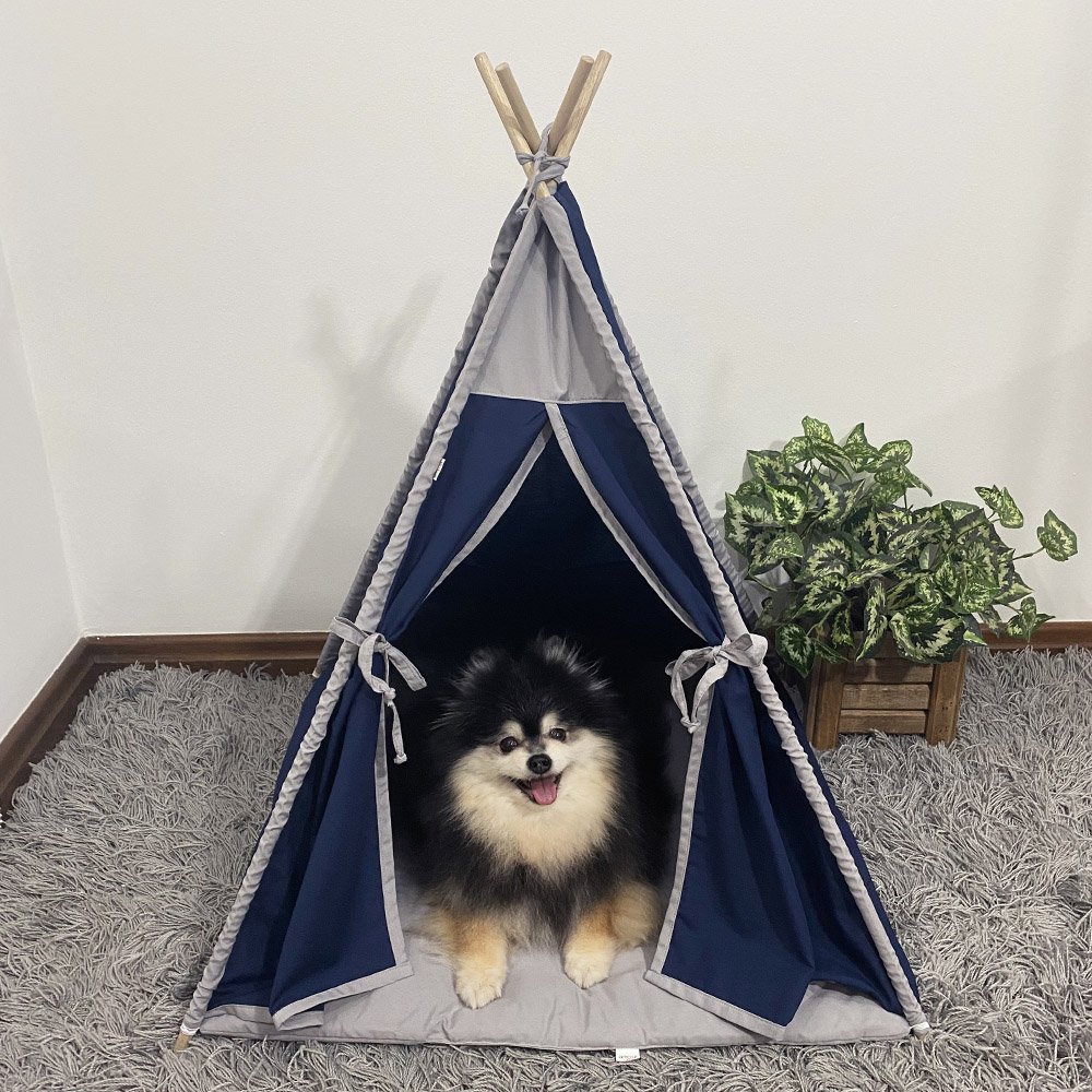 Cabana Pet Camping Cachorro Gato - Algodão Liso - 70x70x84cm - Azul Marinho - 2
