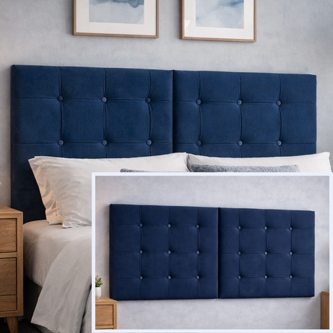 Cabeceira Estofada 140cm Dobrável P/ Cama de Casal Moderna: Azul Marinho