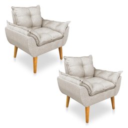 Kit 2 Poltronas Opala Decorativa Luxo Linho Bege Dal Poz Estofados - 2