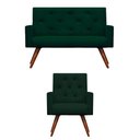 Ver imagem 1 de Kit Namoradeira + 1 Poltronas Decorativas Nina Capitonê Suede Verde - Dominic Decor