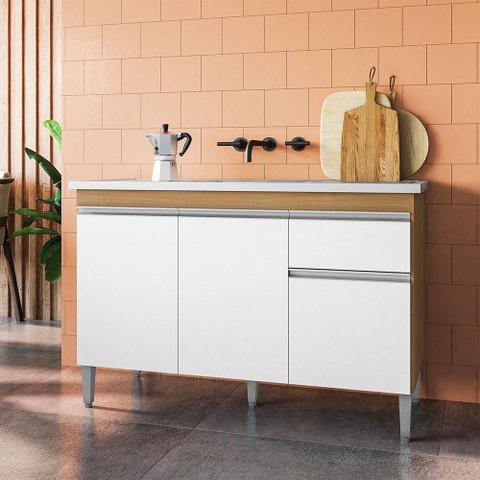 Balcão Cozinha Tatiane 3 Portas 1 Gaveta 120cm sem Tampo Ajl Móveis