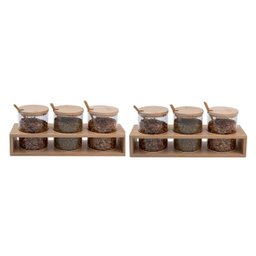 Kit 6 Potes Colher Tampa Suporte Bambu Redondo Borossilicato - 1