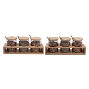 Kit 6 Potes Colher Tampa Suporte Bambu Redondo Borossilicato