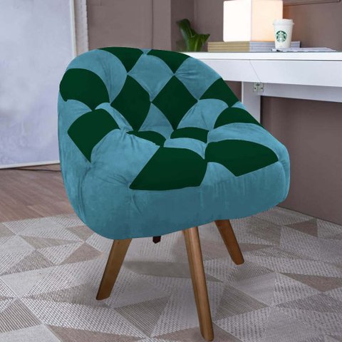 Poltrona Paloma Escritório Sala Giratória Madeira Suede Azul Turquesa e Suede Verde - Dominic Decor