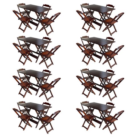 Kit 8 Jogos de Mesa com 4 Cadeiras de Madeira Dobrável 120x70 Ideal para Bar e Restaurante - Imbuia
