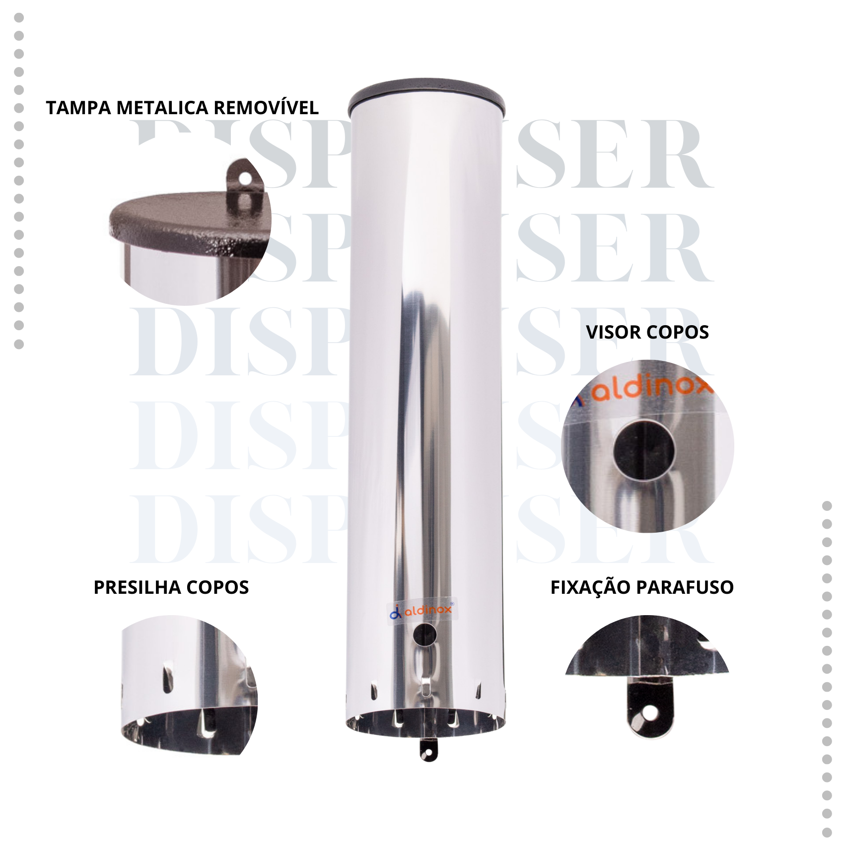 Dispenser Redondo Inox Água 300ml - 4