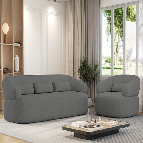 Conjunto Poltrona e Sofá Living Orgânico Duomo 1,80m Just Time