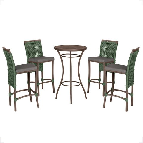 Mesa Bistro e 4 Banquetas Roma Marrom Corda Náutica 11 Trama Original