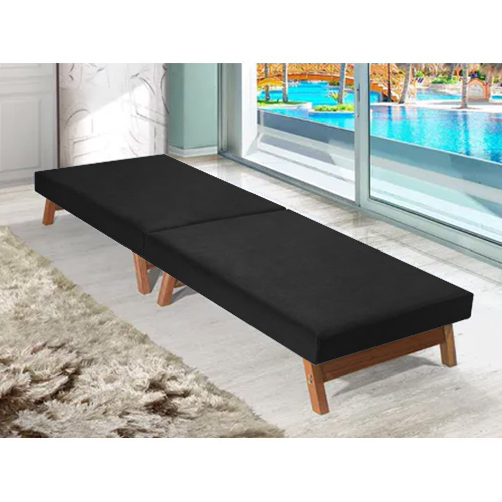 Cama Dobrável Pés de Madeira Maciça 1,70 X 0,60 Preto - 1