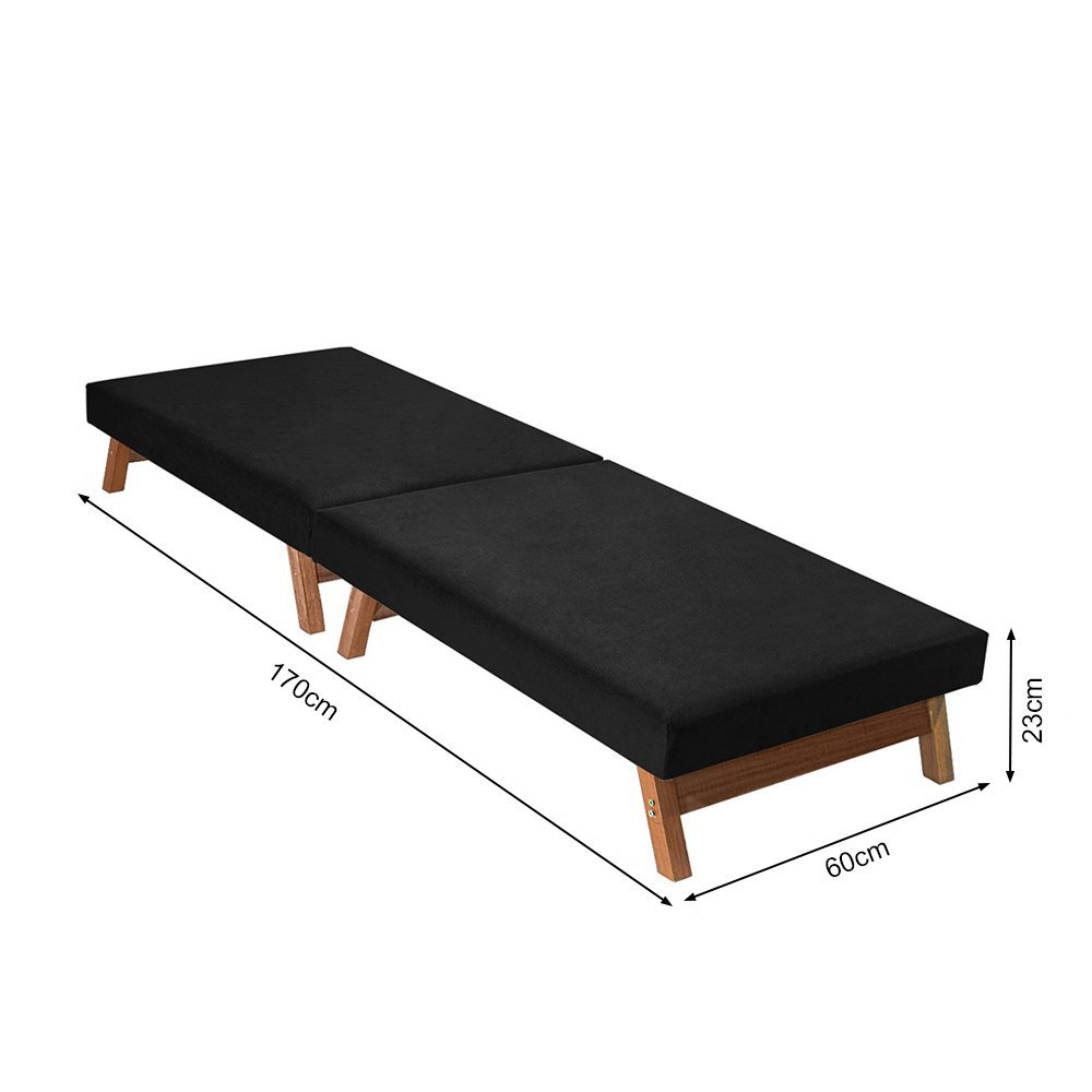 Cama Dobrável Pés de Madeira Maciça 1,70 X 0,60 Preto - 5