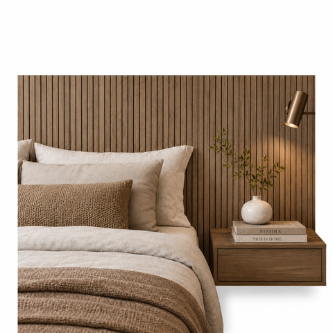 Painel Amadeirado para Quarto Cabeceira Cama Ripado Modular - Freijo