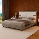 Ver imagem 1 de Cama Japonesa com Cabeceira Corea Yun Casal Courino Cinza / Linho Off White - Sallar Home
