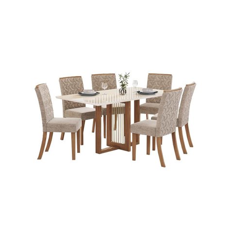 Mesa Jantar Natali 160 6 Cadeiras Esther Creme - Henn