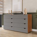 Ver imagem 6 de Conjunto Cômoda 8 Gavetas com Guarda Roupa 3 Portas Correr com Espelho Porto Cinza/Freijó