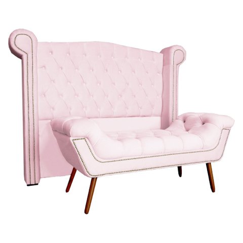 Conjunto Sienna Cabeceira e Recamier Casal 140 Cm Corano Rosa Bebe - LM DECOR