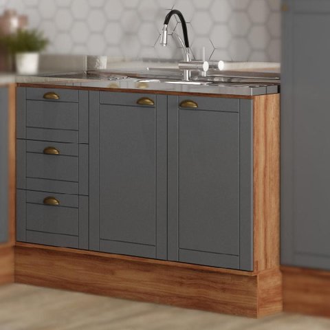 Balcão Gabinete de Pia Bella 2 Portas 3 Gavetas Nog/Cinza 120cm Carraro