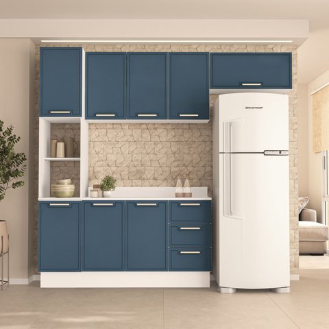 Armário de Cozinha Modulada Completa 4 Peças 200cm com Tampo 100% Mdf Amara Politorno Móveis