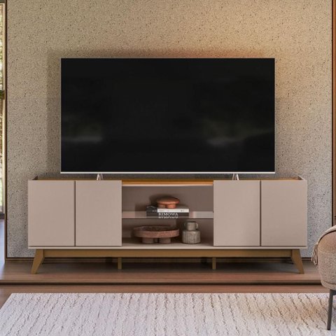 Rack para Tv com 4 Portas e Pés de Madeira Inclinados