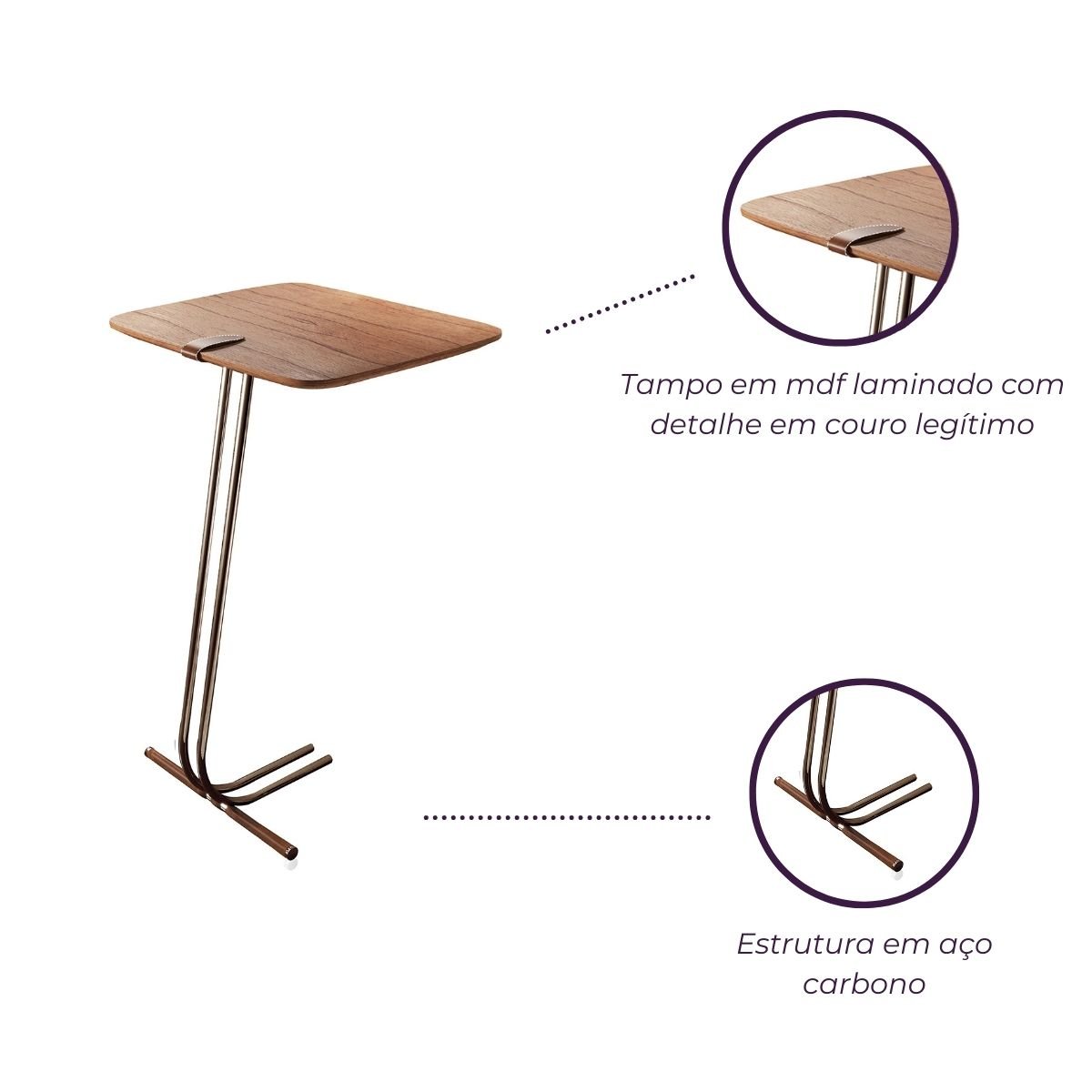 Mesa de Apoio Soft Cinamomo para Sofá - Base Marrom - 4