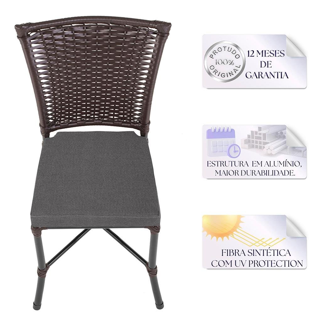 Cadeira de Jantar Reforçada em Alumínio e Fibra Estofado Impermeavel Turquia 4 Unidades Tabaco - 3