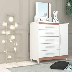 Cômoda Sapateira Lari 1 Porta 5 Gavetas Branco Camarim Tana Decor Vila Rica - 1