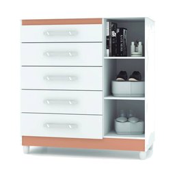Cômoda Sapateira Lari 1 Porta 5 Gavetas Branco Camarim Tana Decor Vila Rica - 3