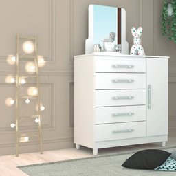 Cômoda Sapateira Lari 1 Porta 5 Gavetas Branco Camarim Tana Decor Vila Rica - 5